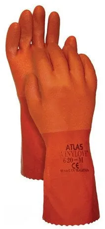 (12 Pairs) Showa's Best Atlas 620 Double Dipped 12" PVC Chemical Resistant Gloves