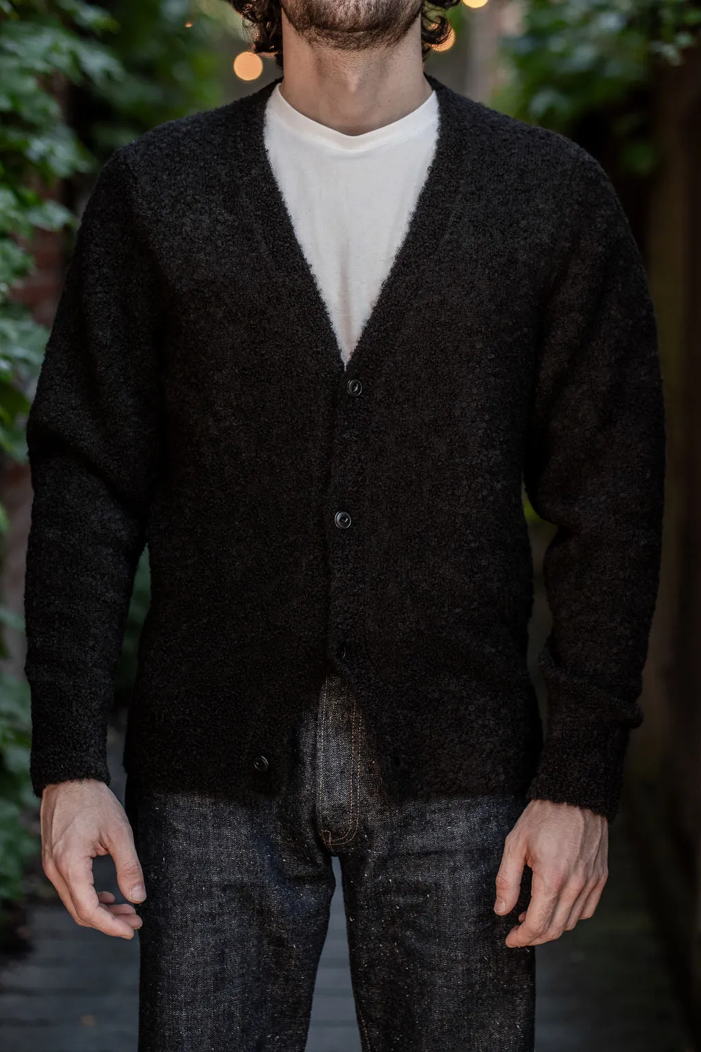 3sixteen V-Neck Cardigan - Black Boucle Alpaca