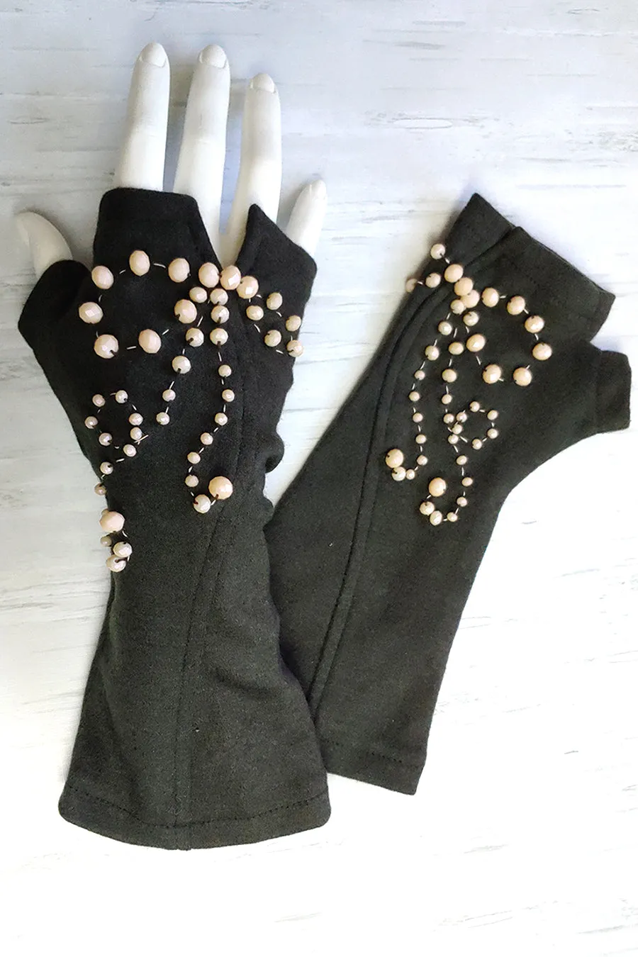 Beaded Bow Motif Gloves. MORE colours.