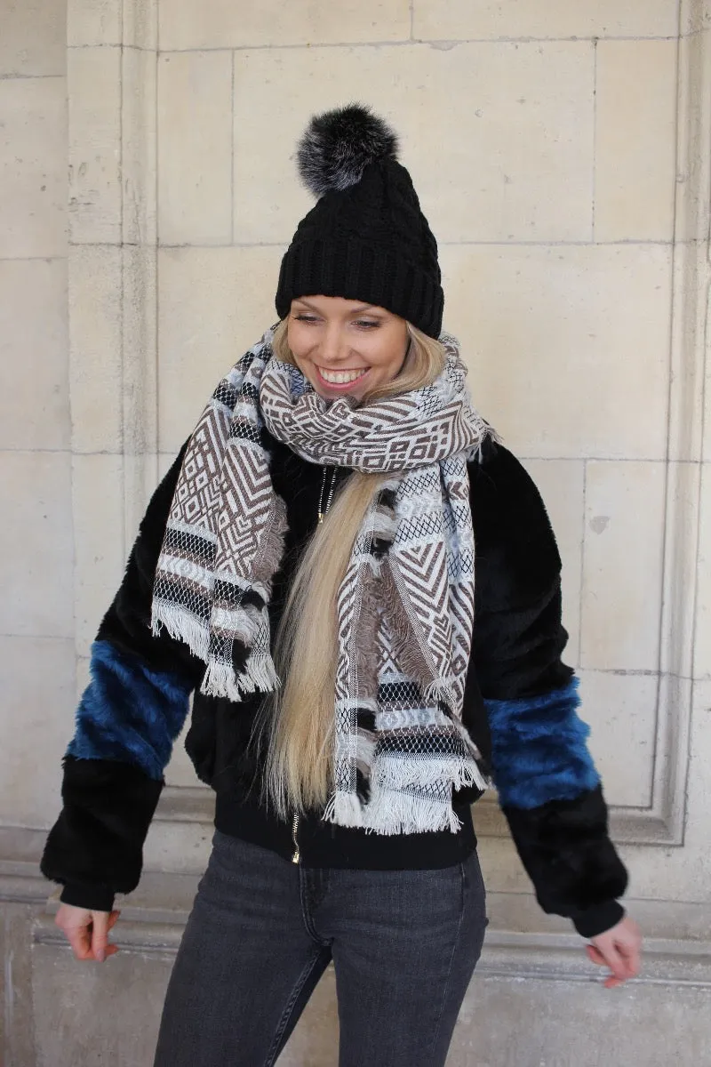 Beige - Brown Black - Multi Colour Thick Women's Winter Scarf