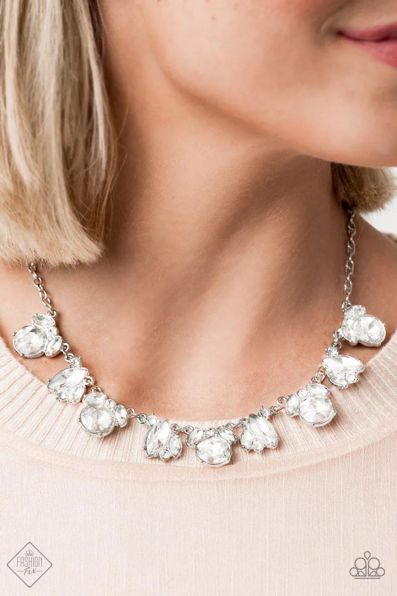 BLING To Attention White Rhinestone Necklace - Paparazzi Accessories