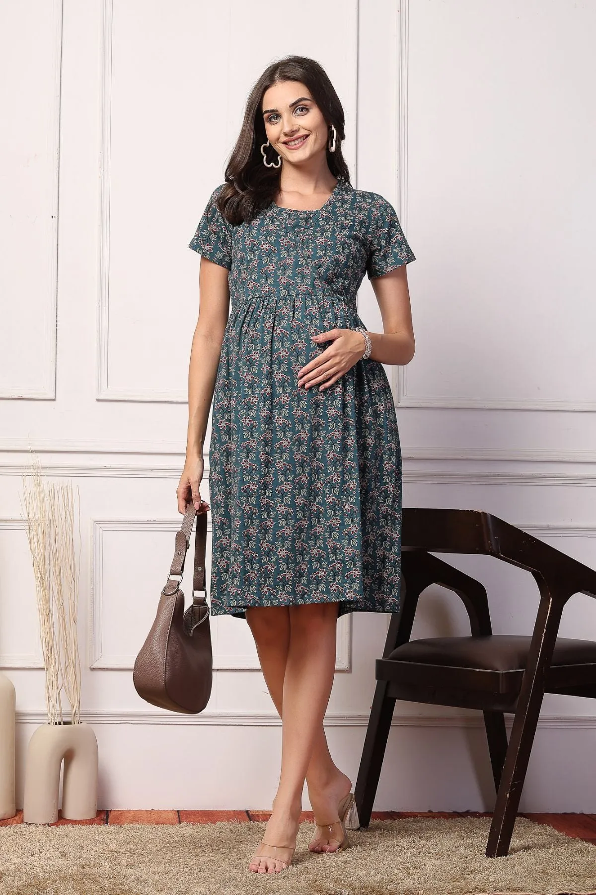 Botanical Bliss Maternity Zipless Feeding Dress