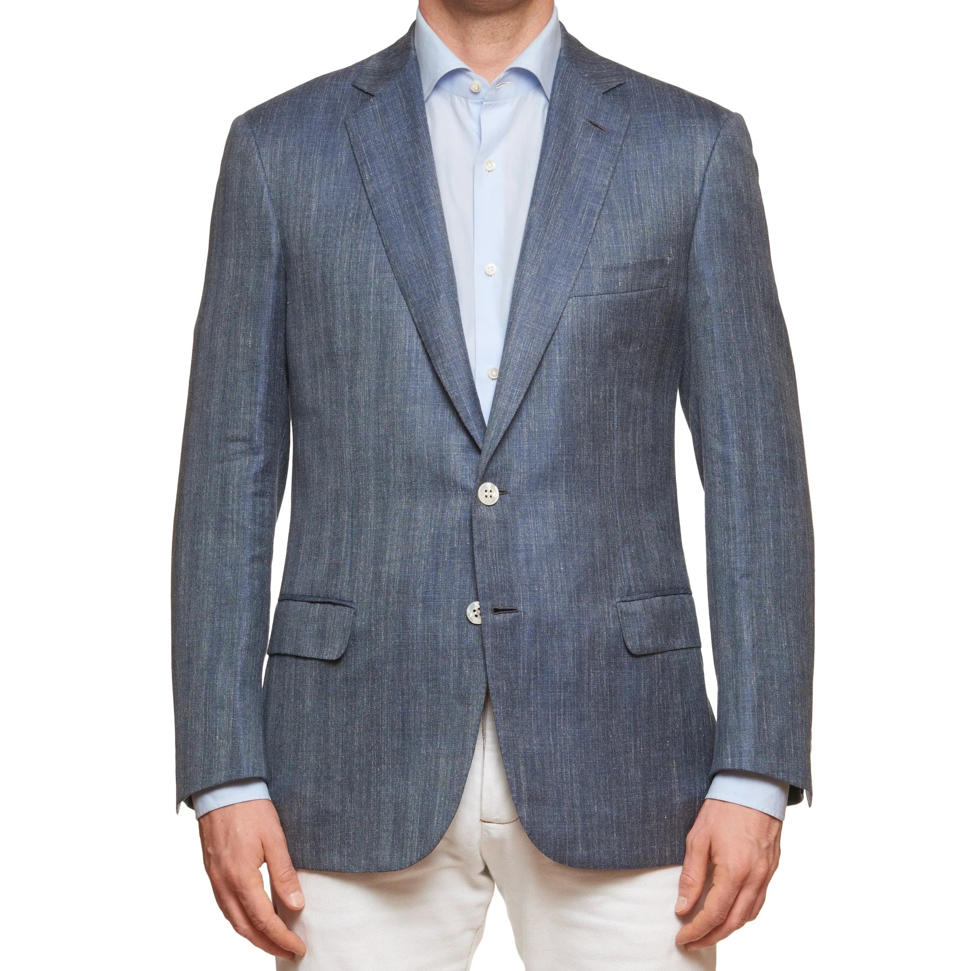 BRIONI "COLOSSEO" Handmade Blue Herringbone Wool-Silk-Linen Jacket EU 50 NEW US 40