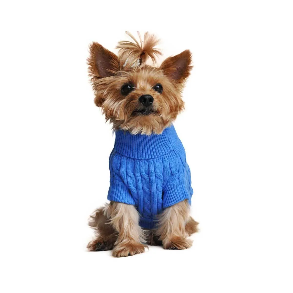 Cable Knit Dog Sweater in Blue