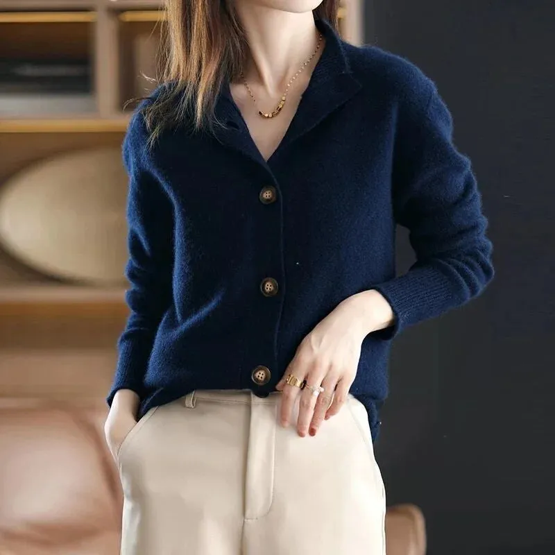 Cardigan Loose Retro Collar Knitted Sweater      S2743