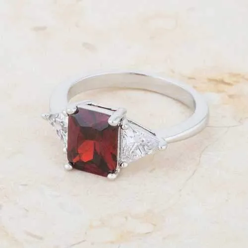 Classic Garnet Rhodium Engagement Ring