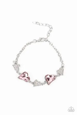 Cluelessly Crushing Pink Rhinestone Heart Bracelet - Paparazzi Accessories