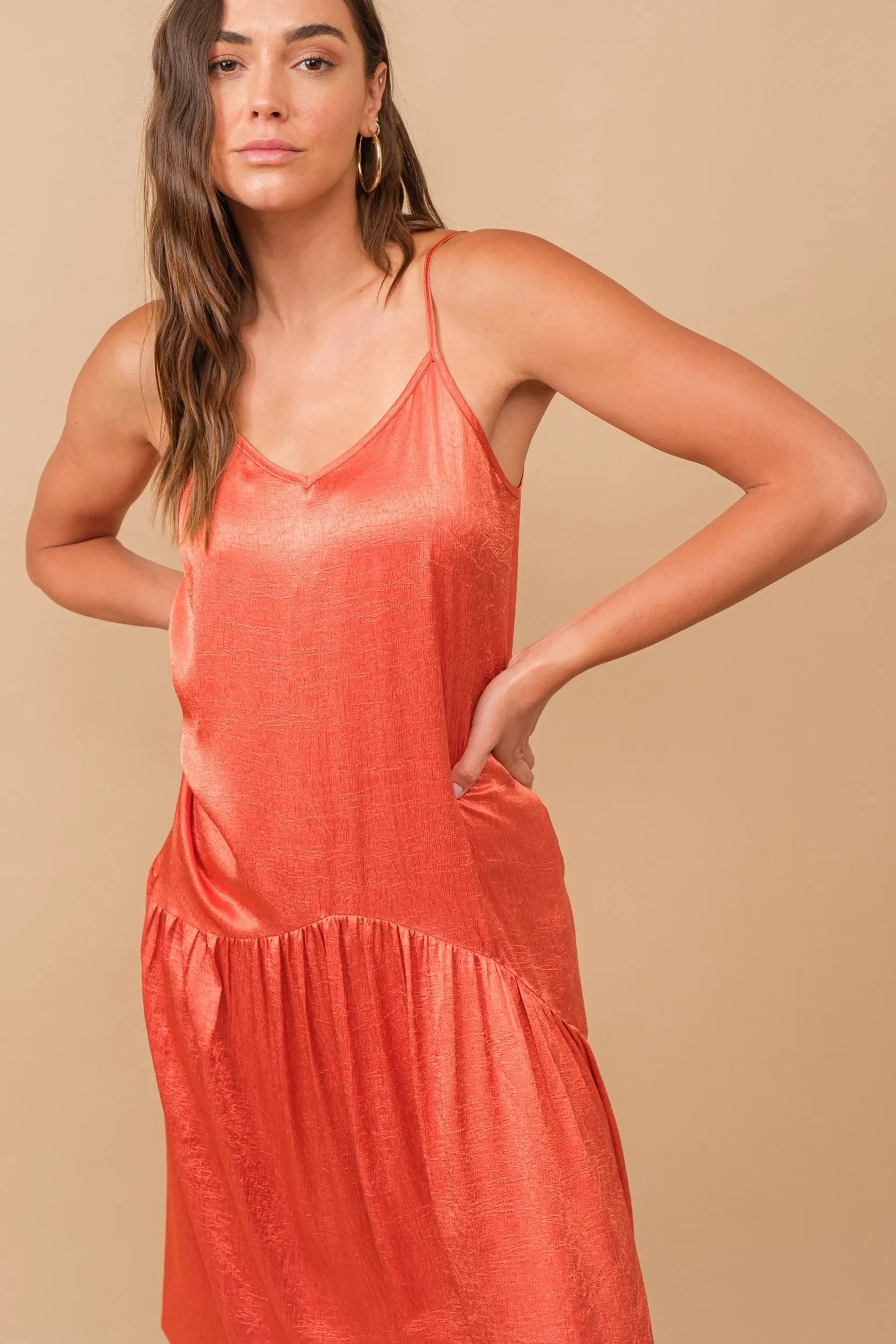 Cozy Co Hammered Satin Maxi Dress