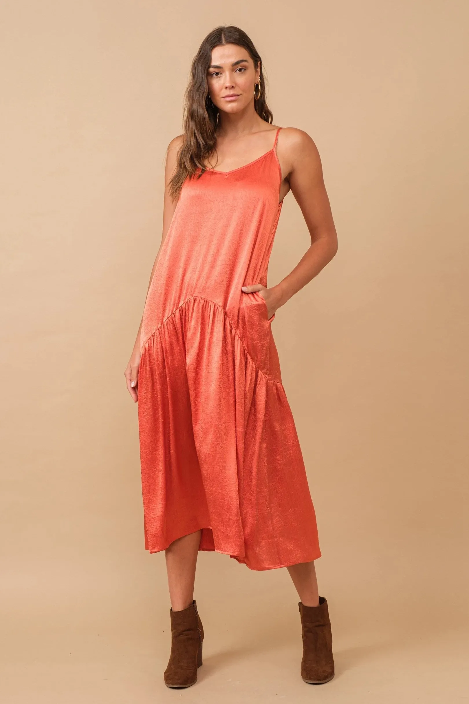 Cozy Co Hammered Satin Maxi Dress