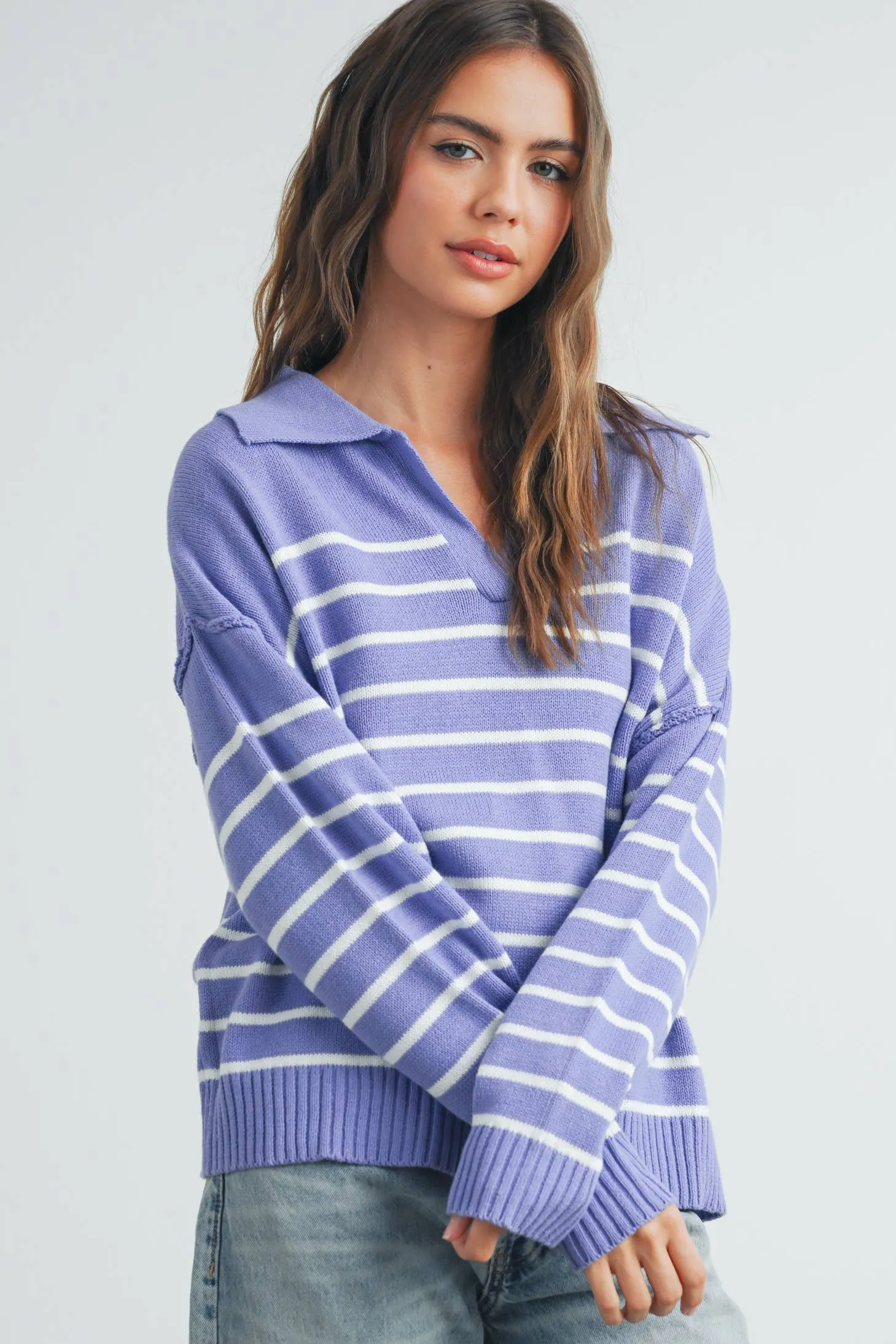 Cozy V-Neck Striped Sweater