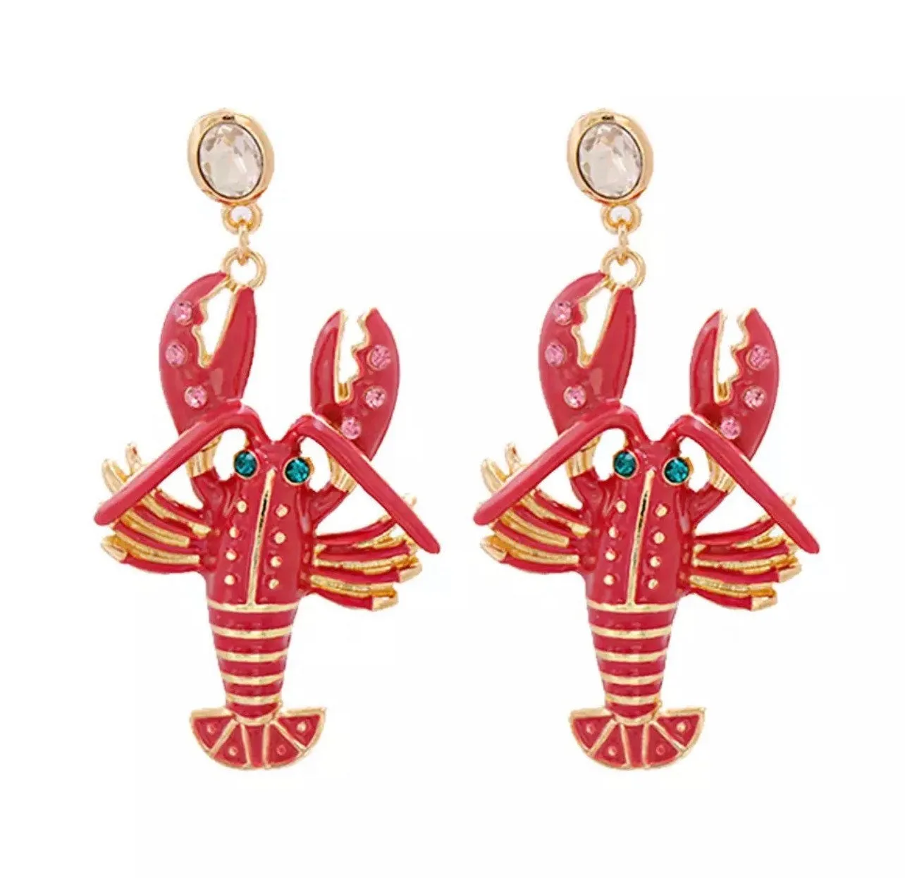 Crawfish Earrings - Rhinestone Earrings, Mardi Gras, New Orleans, Lobster Earrings, Mardi Gras Accessories, Cajun, Crawfish Accessories