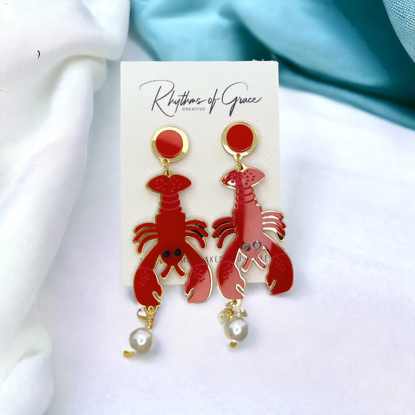 Crawfish Earrings - Rhinestone Earrings, Mardi Gras, New Orleans, Lobster Earrings, Mardi Gras Accessories, Cajun, Crawfish Accessories