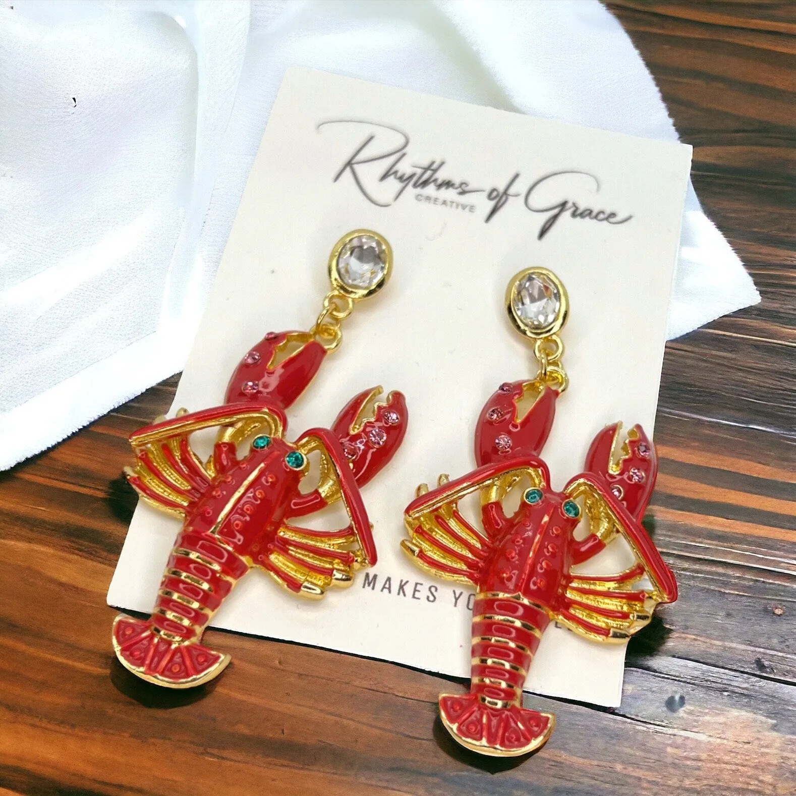 Crawfish Earrings - Rhinestone Earrings, Mardi Gras, New Orleans, Lobster Earrings, Mardi Gras Accessories, Cajun, Crawfish Accessories