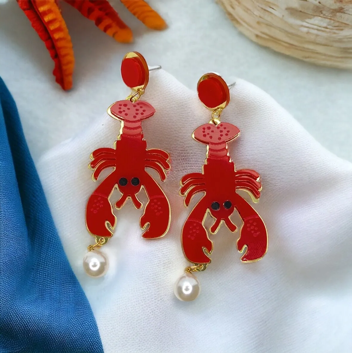 Crawfish Earrings - Rhinestone Earrings, Mardi Gras, New Orleans, Lobster Earrings, Mardi Gras Accessories, Cajun, Crawfish Accessories