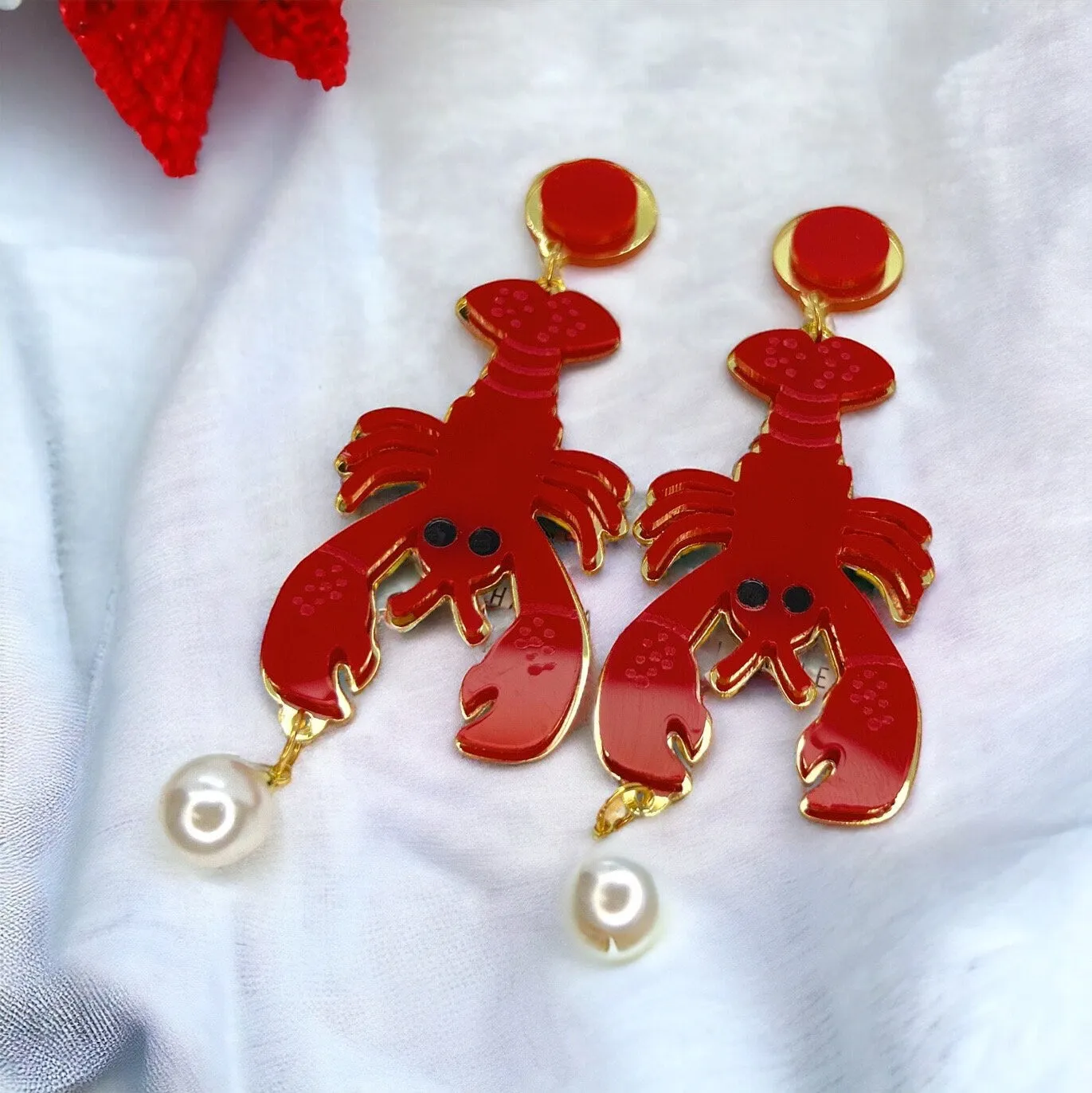 Crawfish Earrings - Rhinestone Earrings, Mardi Gras, New Orleans, Lobster Earrings, Mardi Gras Accessories, Cajun, Crawfish Accessories