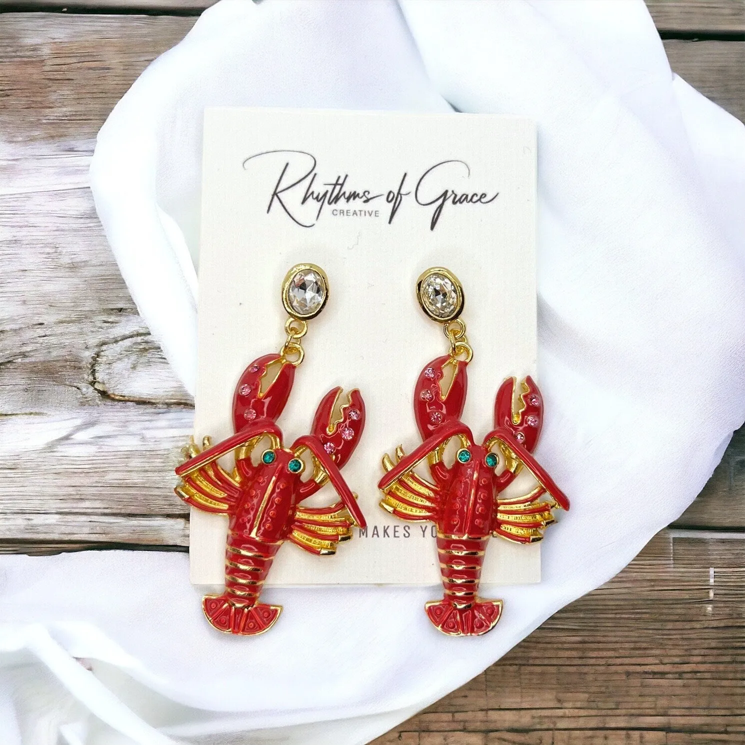 Crawfish Earrings - Rhinestone Earrings, Mardi Gras, New Orleans, Lobster Earrings, Mardi Gras Accessories, Cajun, Crawfish Accessories