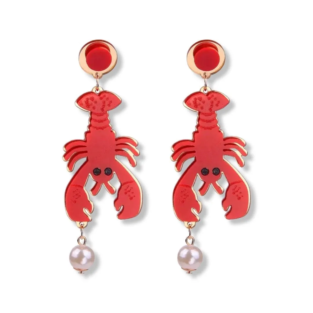 Crawfish Earrings - Rhinestone Earrings, Mardi Gras, New Orleans, Lobster Earrings, Mardi Gras Accessories, Cajun, Crawfish Accessories