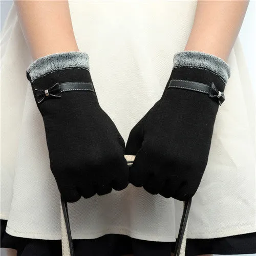 Elegant Ribbon Tie Warm Wrist Gloves