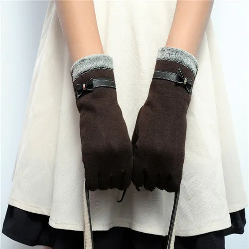 Elegant Ribbon Tie Warm Wrist Gloves