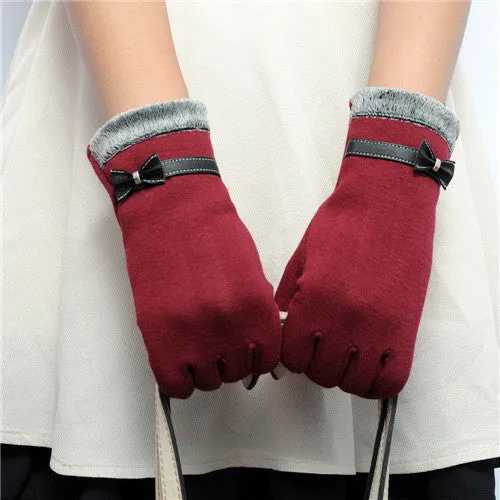 Elegant Ribbon Tie Warm Wrist Gloves