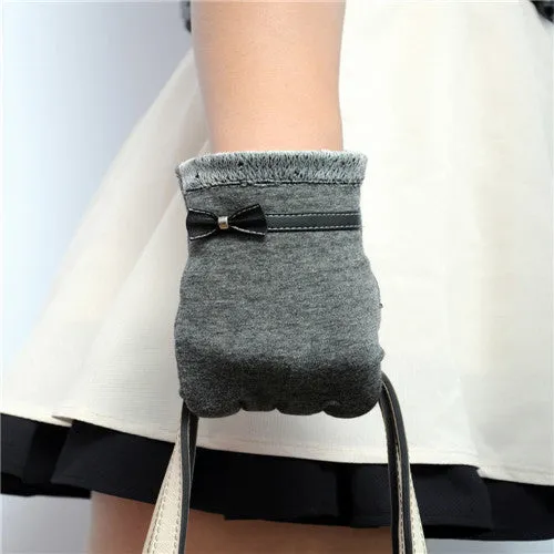 Elegant Ribbon Tie Warm Wrist Gloves