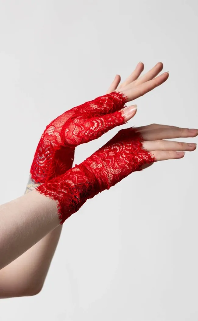 Embrace the Night Lace Gloves | Scarlet