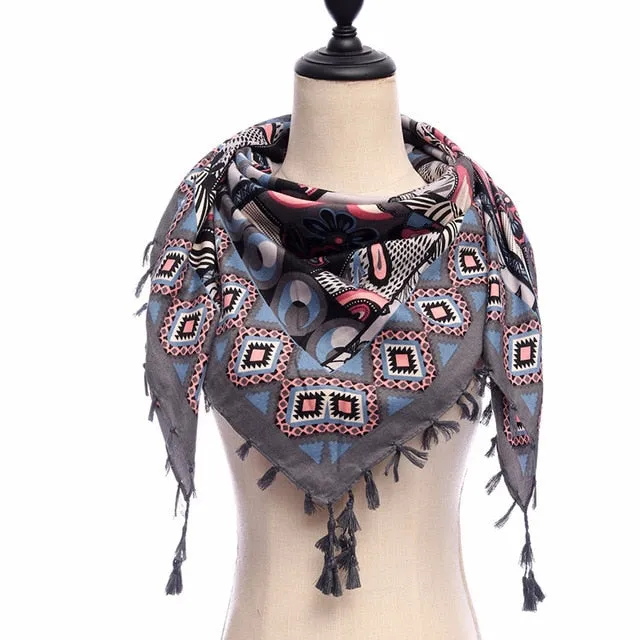 Fashion Cotton Warm Scarf Printed Tassel Bandana Shawl #1362