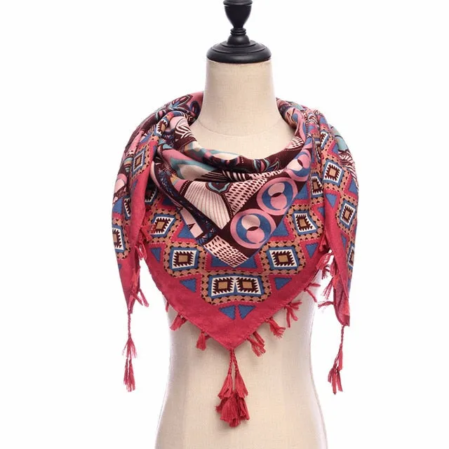 Fashion Cotton Warm Scarf Printed Tassel Bandana Shawl #1362