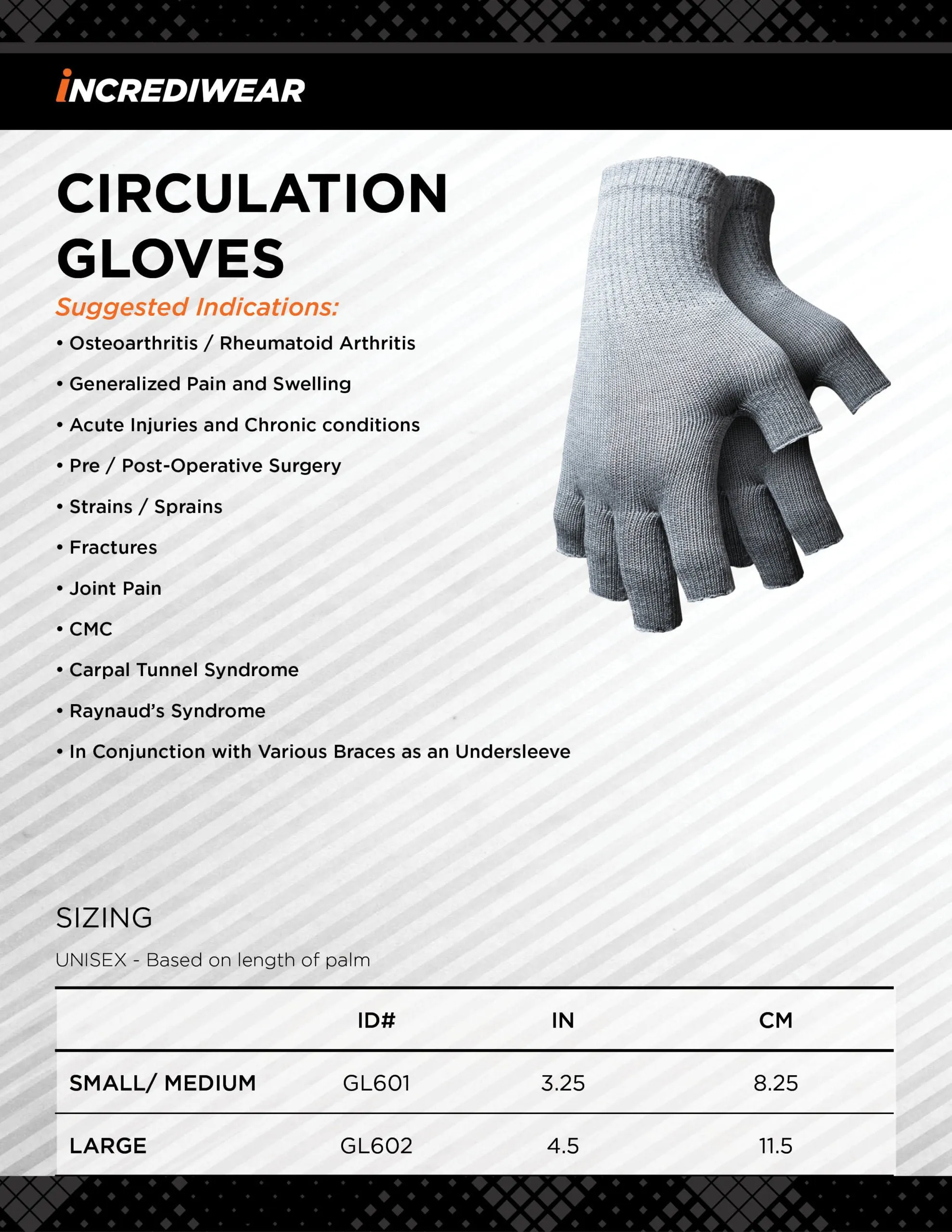 Fingerless Circulation Glove in Grey