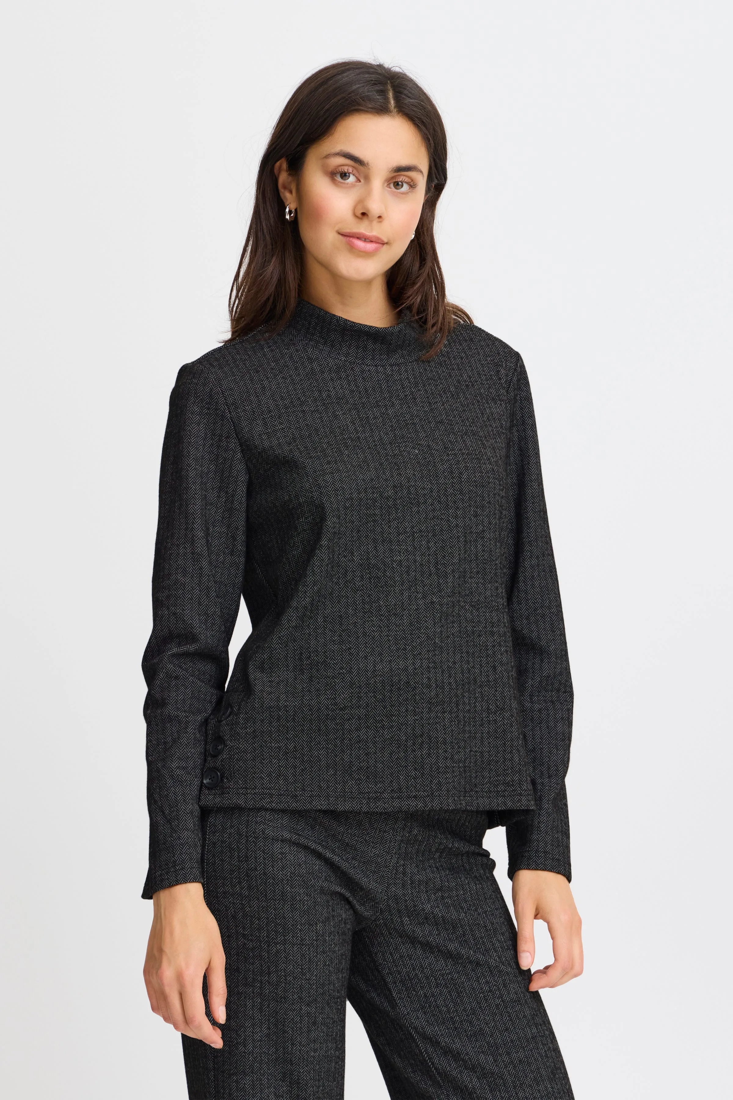 Fransa herringbone soft knit with button detail 20614625