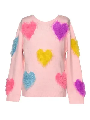 GBY Fuzzy Heart Eyelash Knit Sweater