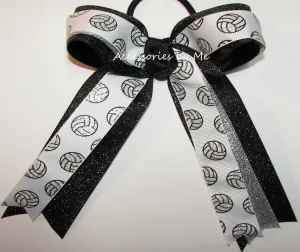 Glitter Volleyball White Black Ponytail Bow