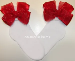 Glitzy Red Organza Bow Socks