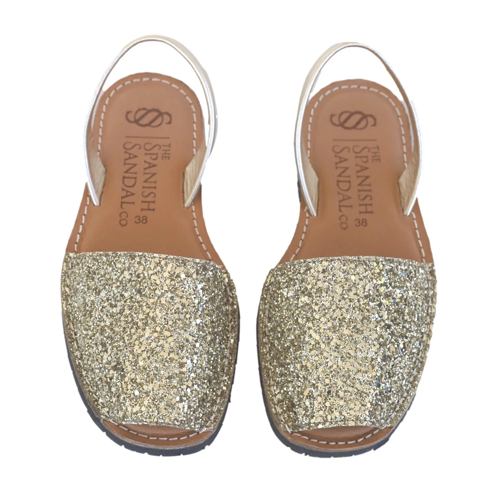 Gold sparkly flat sandals