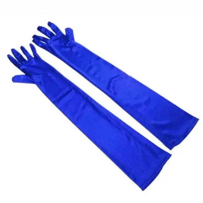 Great Gatsby 1920's Bridal Flapper Long Satin Gloves - Royal Blue