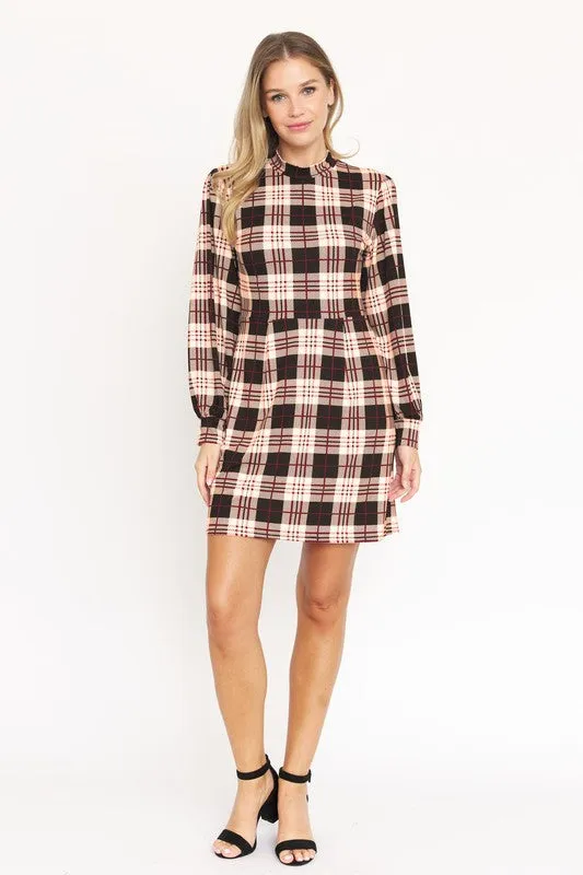 High Neck Plaid Sheath Dress