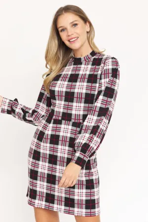 High Neck Plaid Sheath Dress