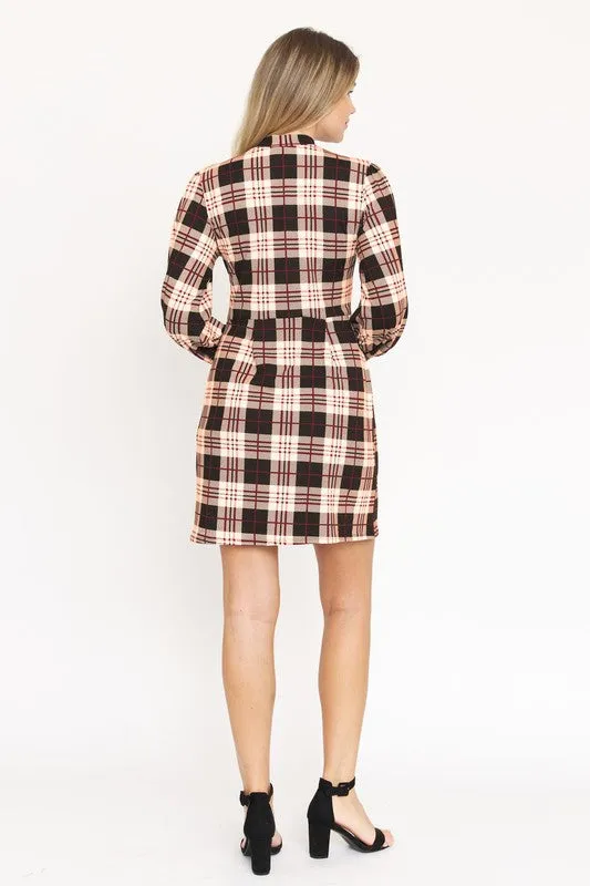 High Neck Plaid Sheath Dress