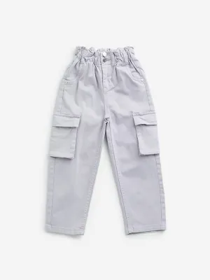 HOP Kids Lilac Paperbag-Waist High-Rise Cotton Trousers