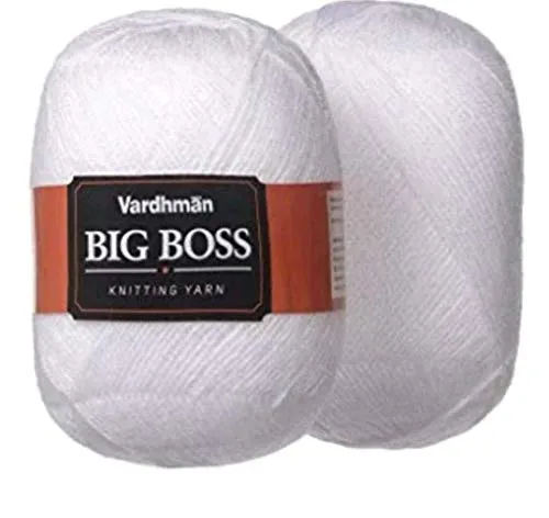 HUSKY QUALITY OUR PRIORITY Husky Vardhman Original Wool Big Boss Soft Fingering Hand Knitting Dyed Wool Crochet Hook Yarn (White,200 Grams)