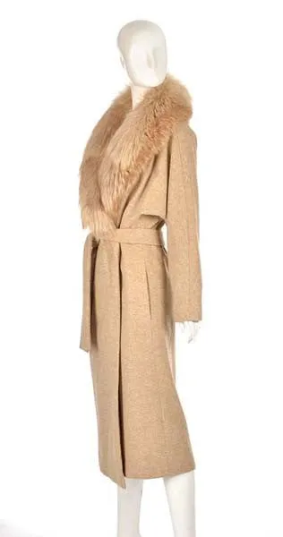 Late 1970's Bill Blass Camel Colored Wool and Fox Fur Coat