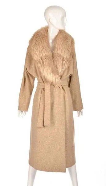 Late 1970's Bill Blass Camel Colored Wool and Fox Fur Coat