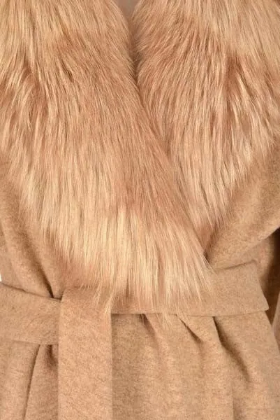 Late 1970's Bill Blass Camel Colored Wool and Fox Fur Coat