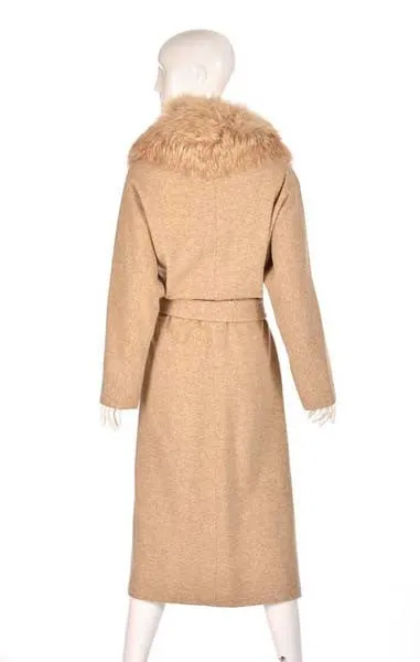 Late 1970's Bill Blass Camel Colored Wool and Fox Fur Coat