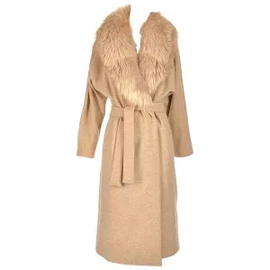 Late 1970's Bill Blass Camel Colored Wool and Fox Fur Coat