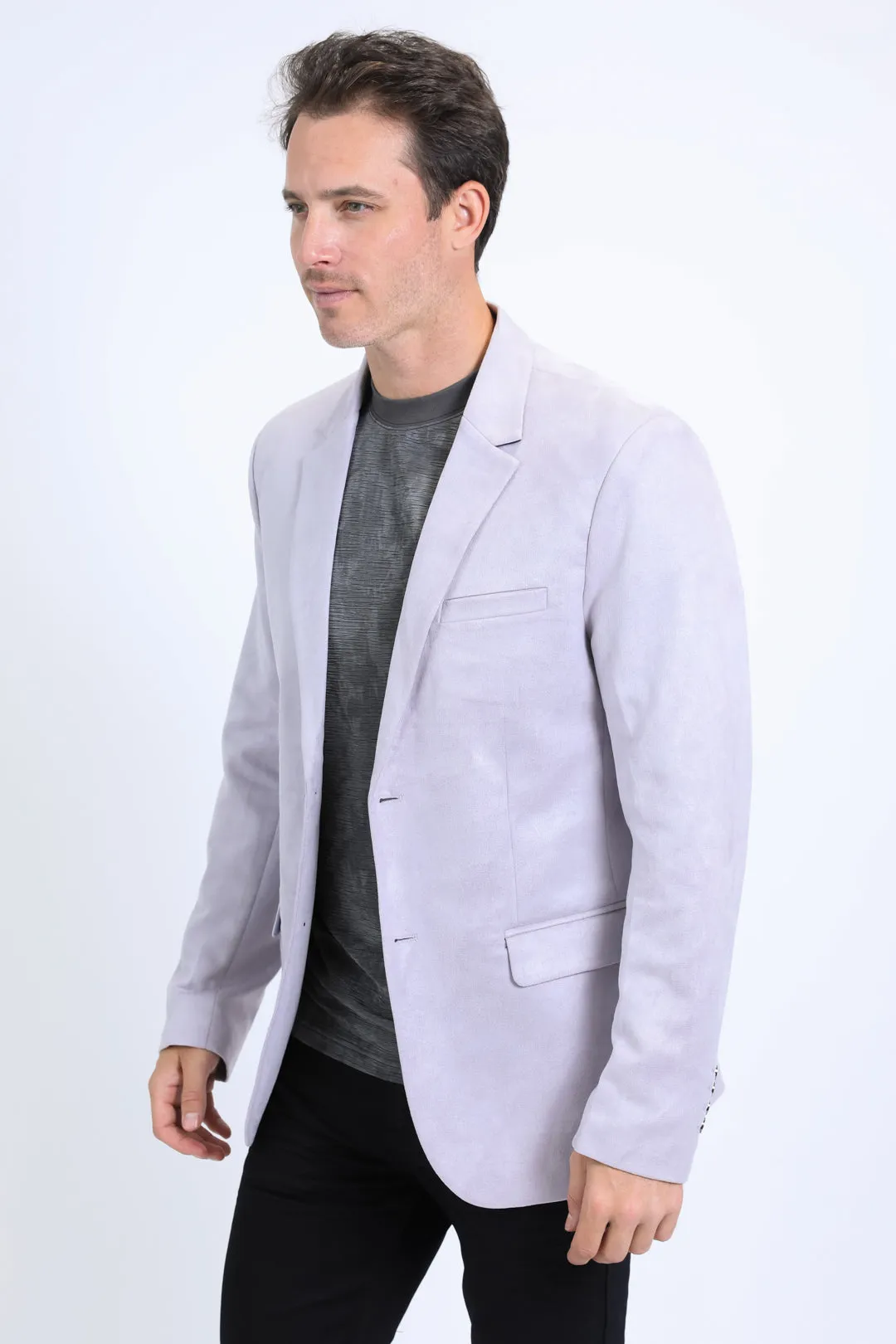 Men's Double Button Faux-Suede Light-Grey Blazer