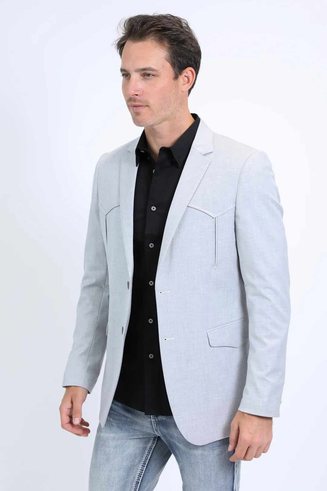 Men's Double Button Western Grey Blazer