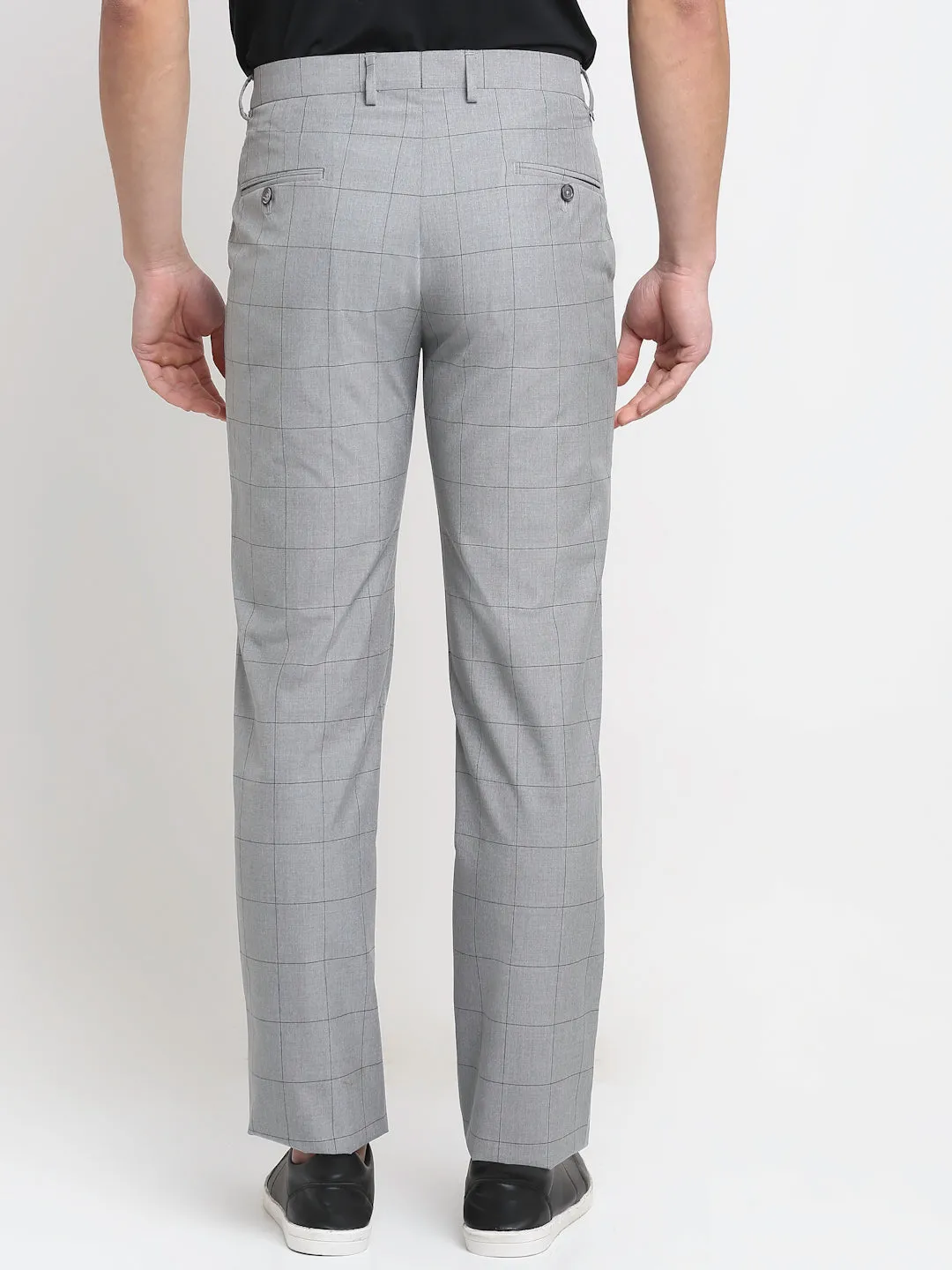 Men's Formal Flat front Grey Checks Trousers