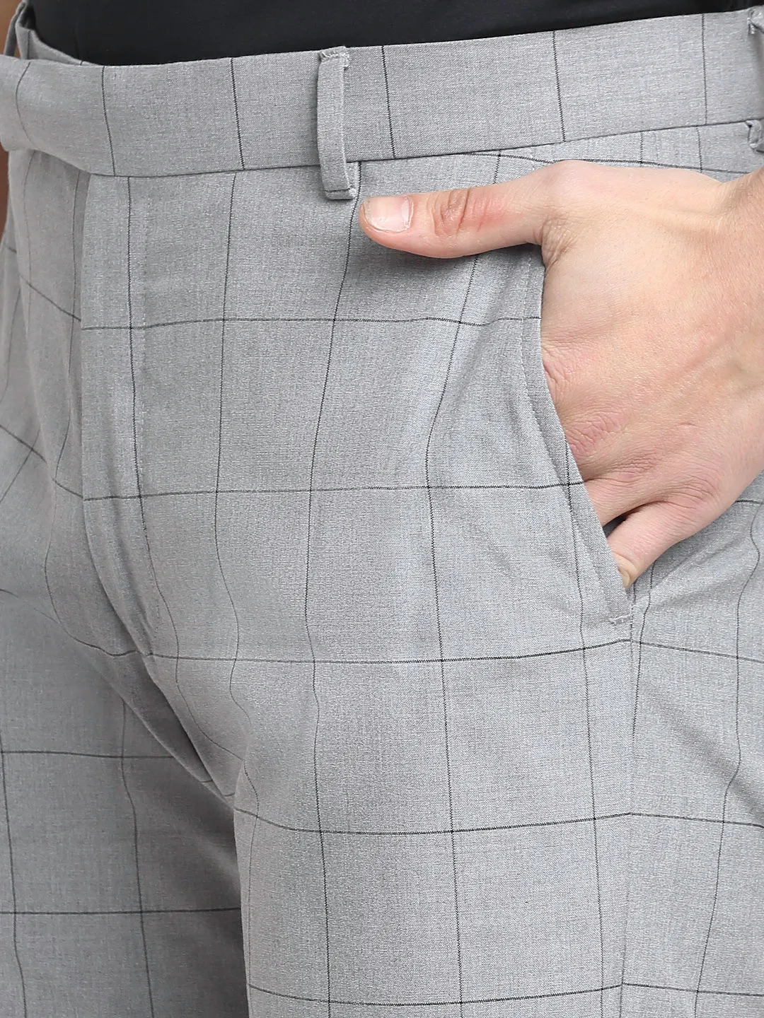 Men's Formal Flat front Grey Checks Trousers