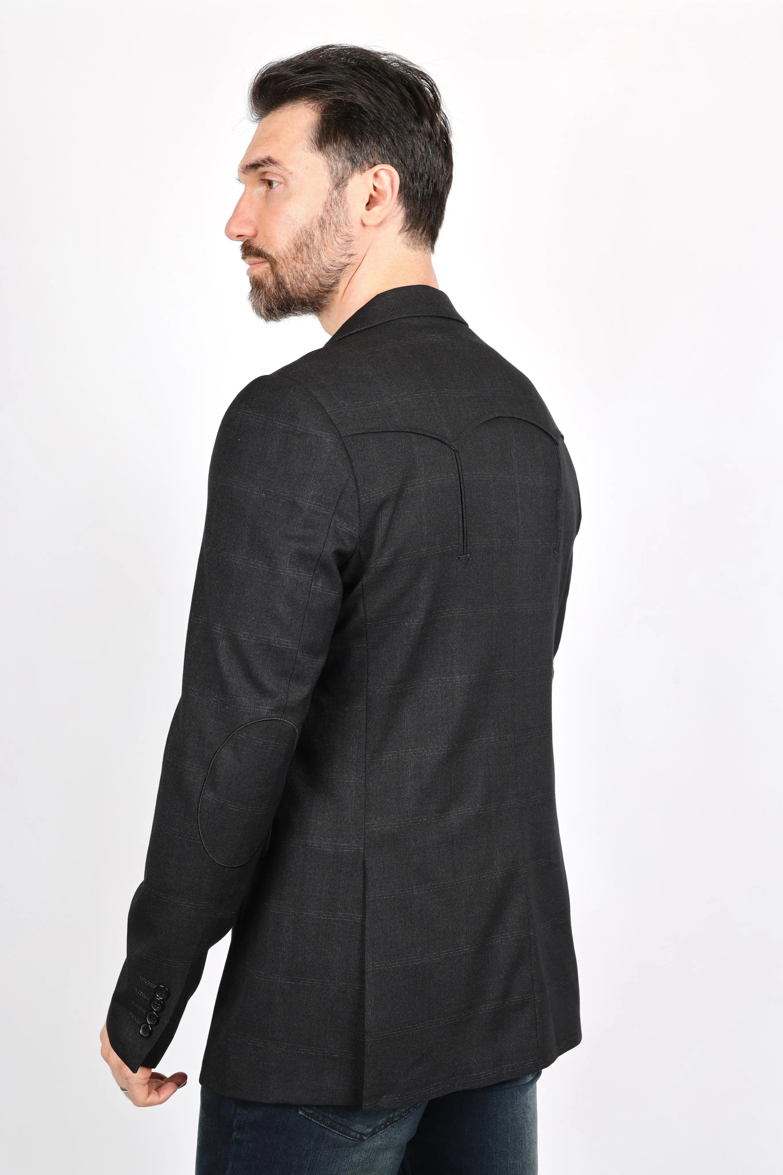 Men's Western Sport Coat with Elbow Patch - Dark Charcoal